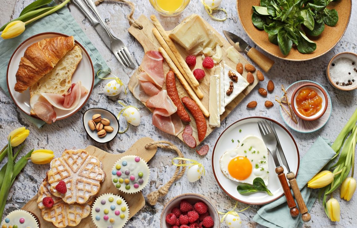easter brunch spread of food