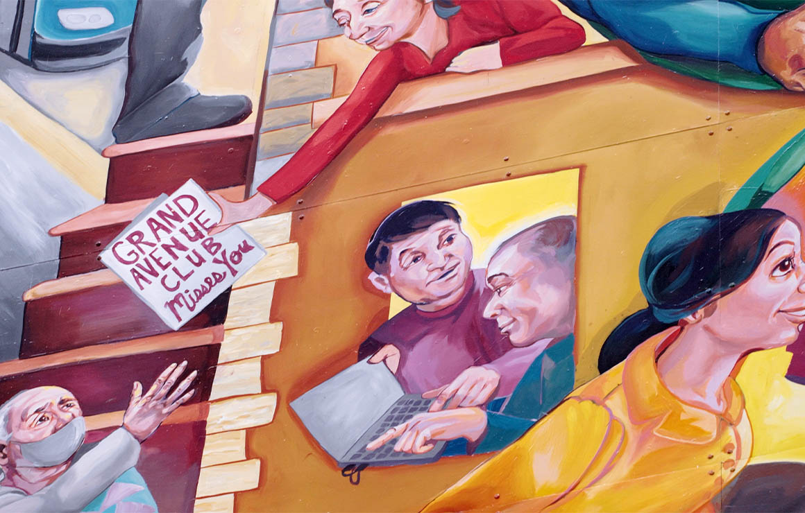 A closeup of part of the Grand Avenue Club Mural.