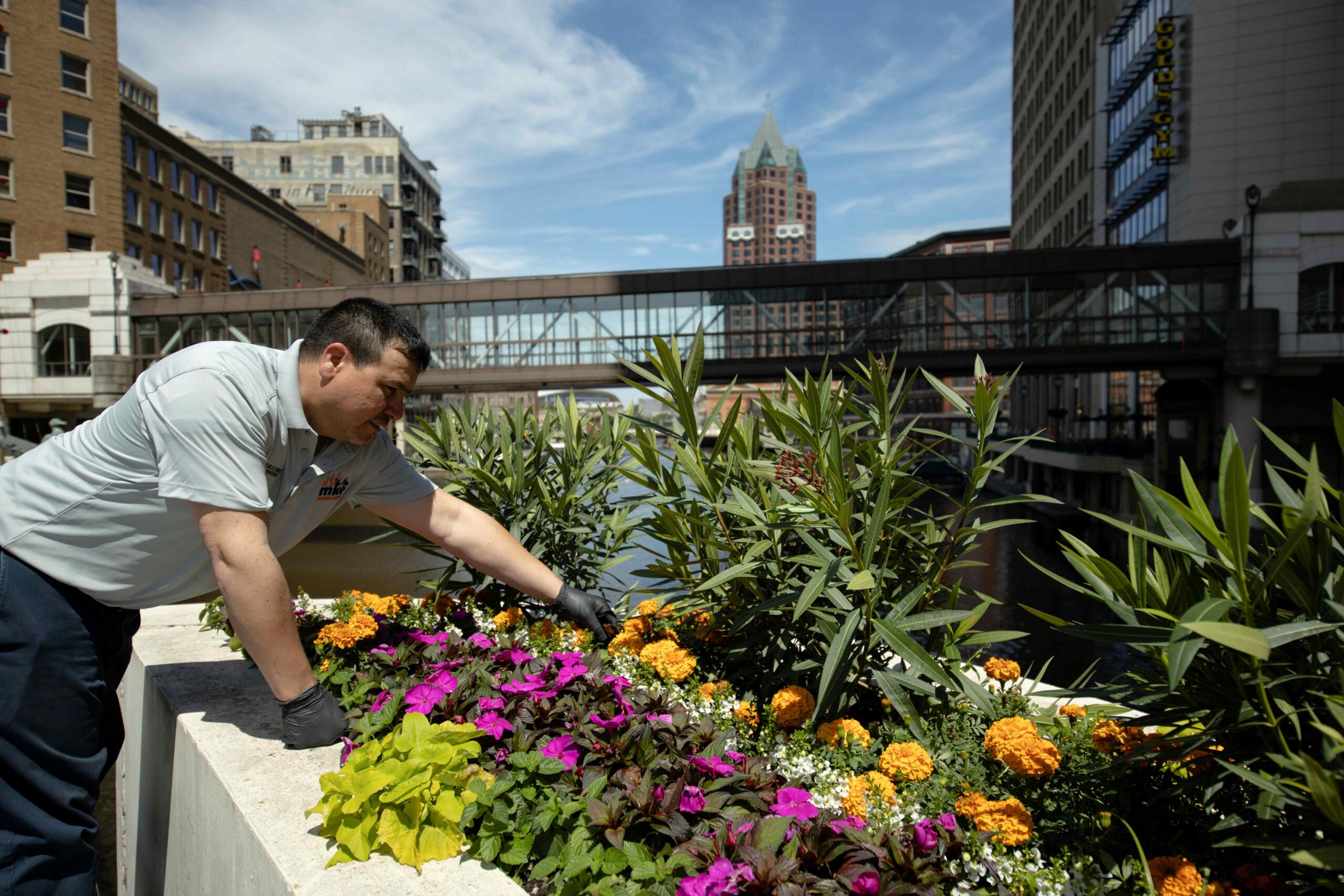 A member of the landscape crew working.