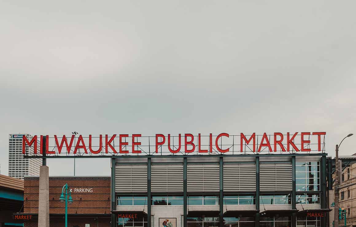 The sign atop the Milwaukee Public Market.
