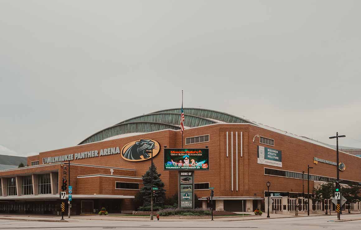 The exterior of the UWM Panther Arena.