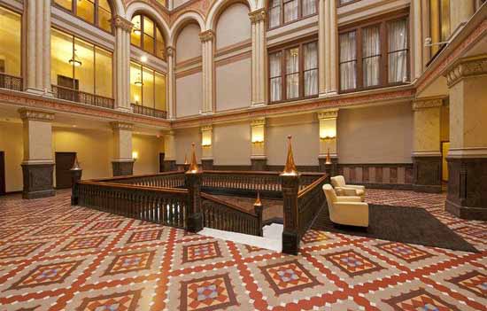 The Hilton Garden Inn lobby has a large atrium.